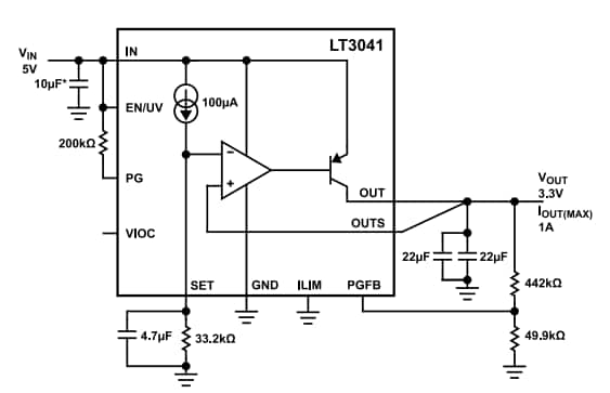 Applikations-Schaltungsdiagramm - Analog Devices Inc. LT3041 Low–Dropout–Linearregler